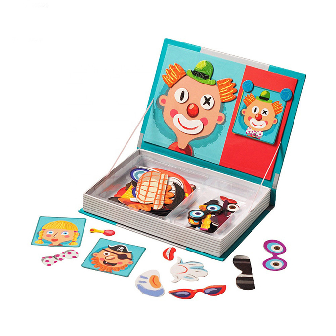 OEM ใบหน้าบ้า หนังสือแม่เหล็ก ไม้ Jigsaw ปริศนากล่องเล่นสําหรับเด็ก 3 ปี เด็ก 0